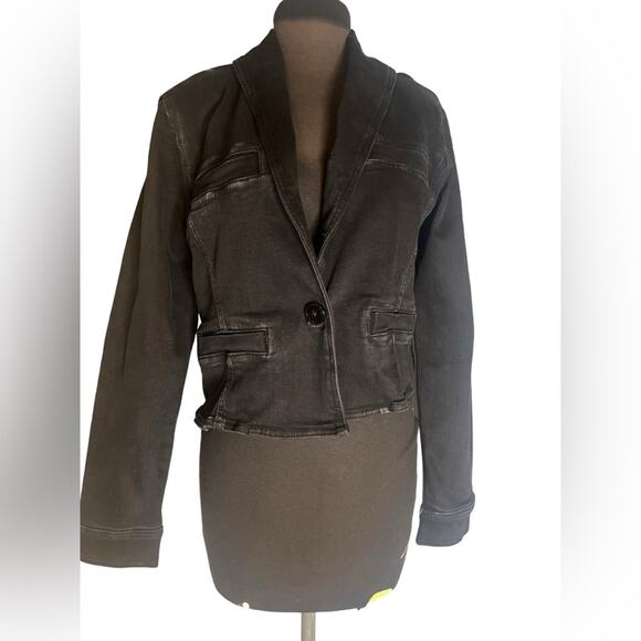 Anthropologie Pilcro Faded Black Cropped Moto Denim Blazer Jacket Size M NWT - Picture 2 of 6